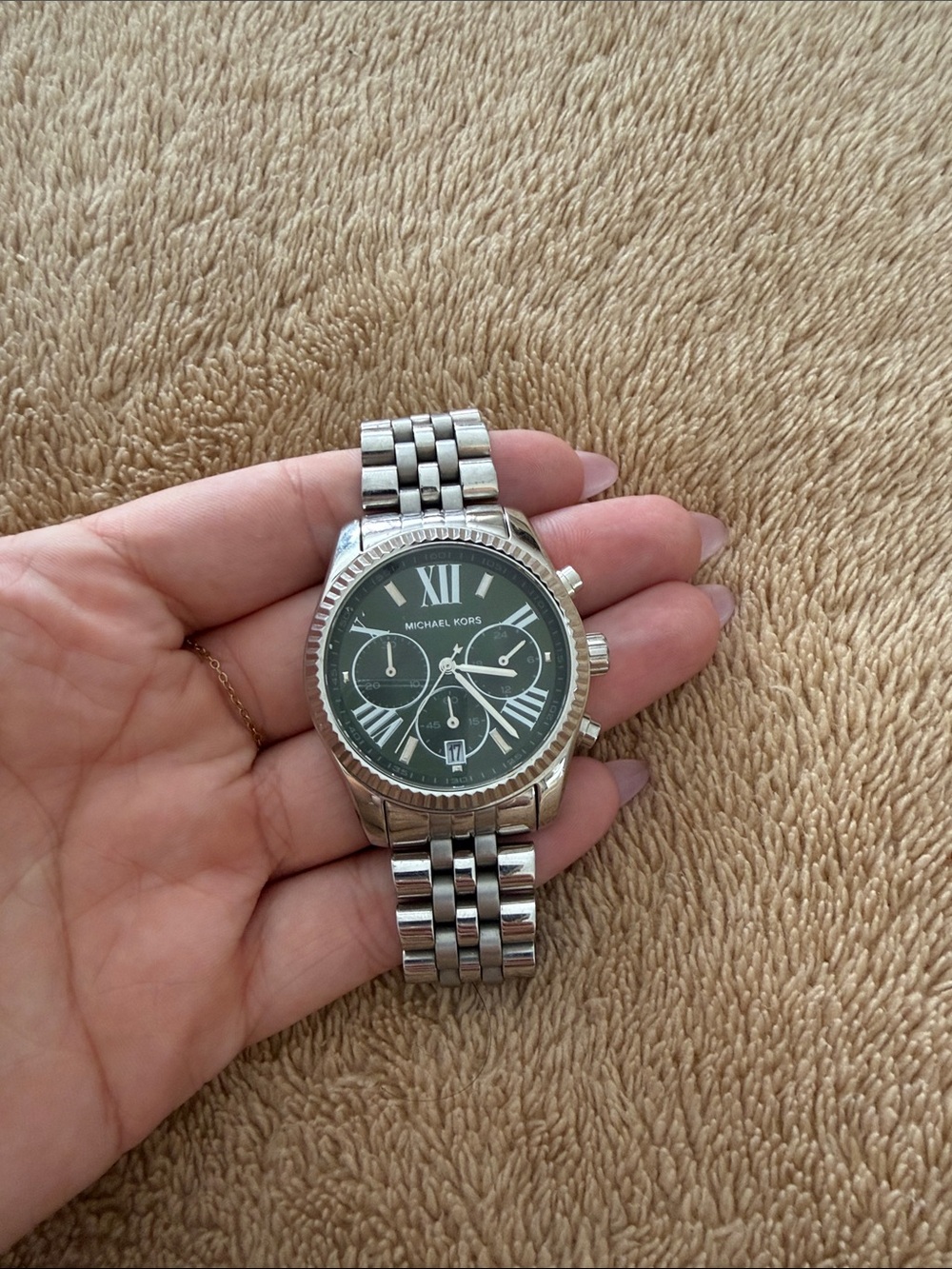 Michael Kors Silver-Tone Chronograph Watch with Dark Dial